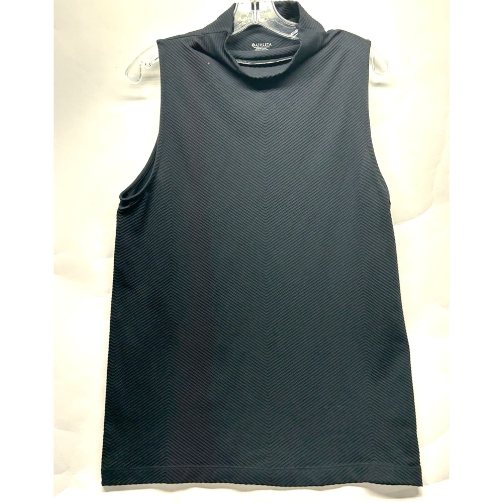 Athleta XL Black Nylon Blend Mock Neck Ribbed Tank Top (F5)